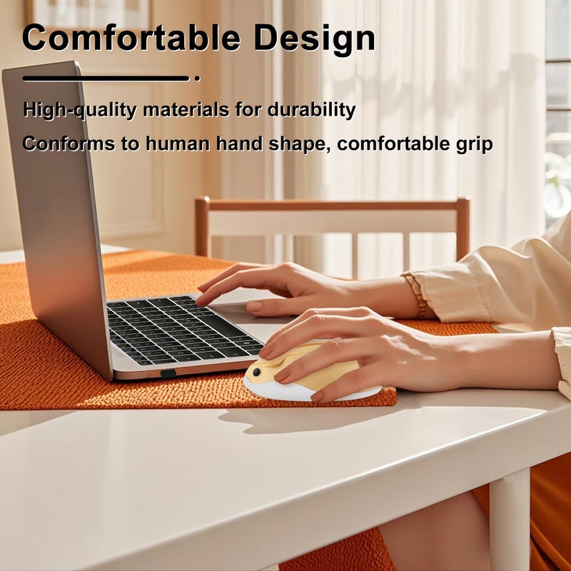 CHUYI Hamster Wireless Mouse, Cute Animal Optical Aesthetics Silent Mouse Portable Cordless Mute Mice for Travel School Office for Computer Laptop PC (Yellow) - Image 2